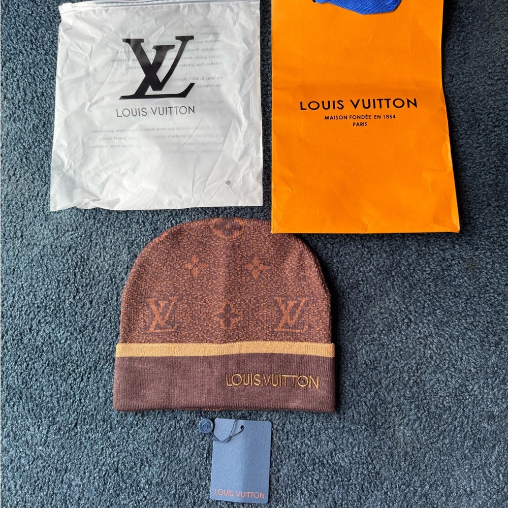 Louis Vuitton Brown and Gold Monogram Beanie